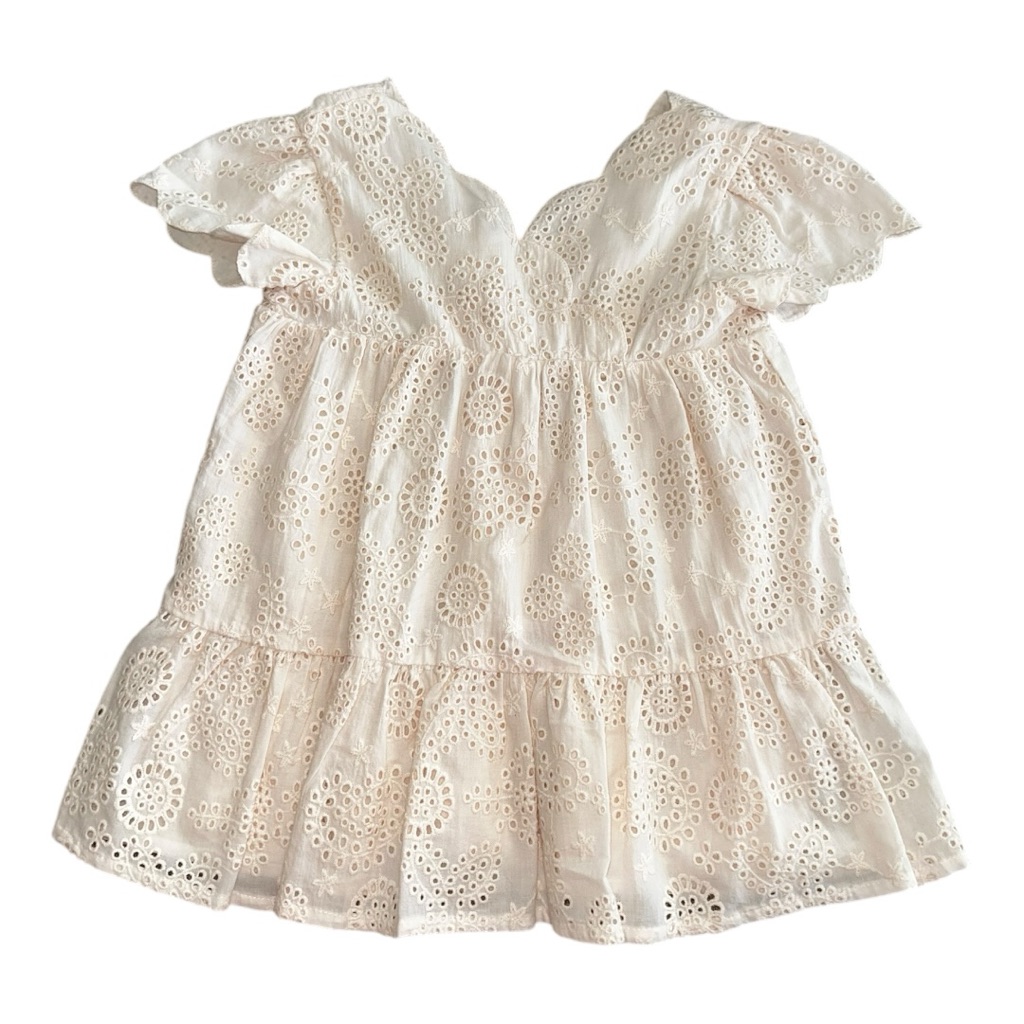 Tartine Et Chocolat Cream Eyelet Flutter-Sleeve Dress